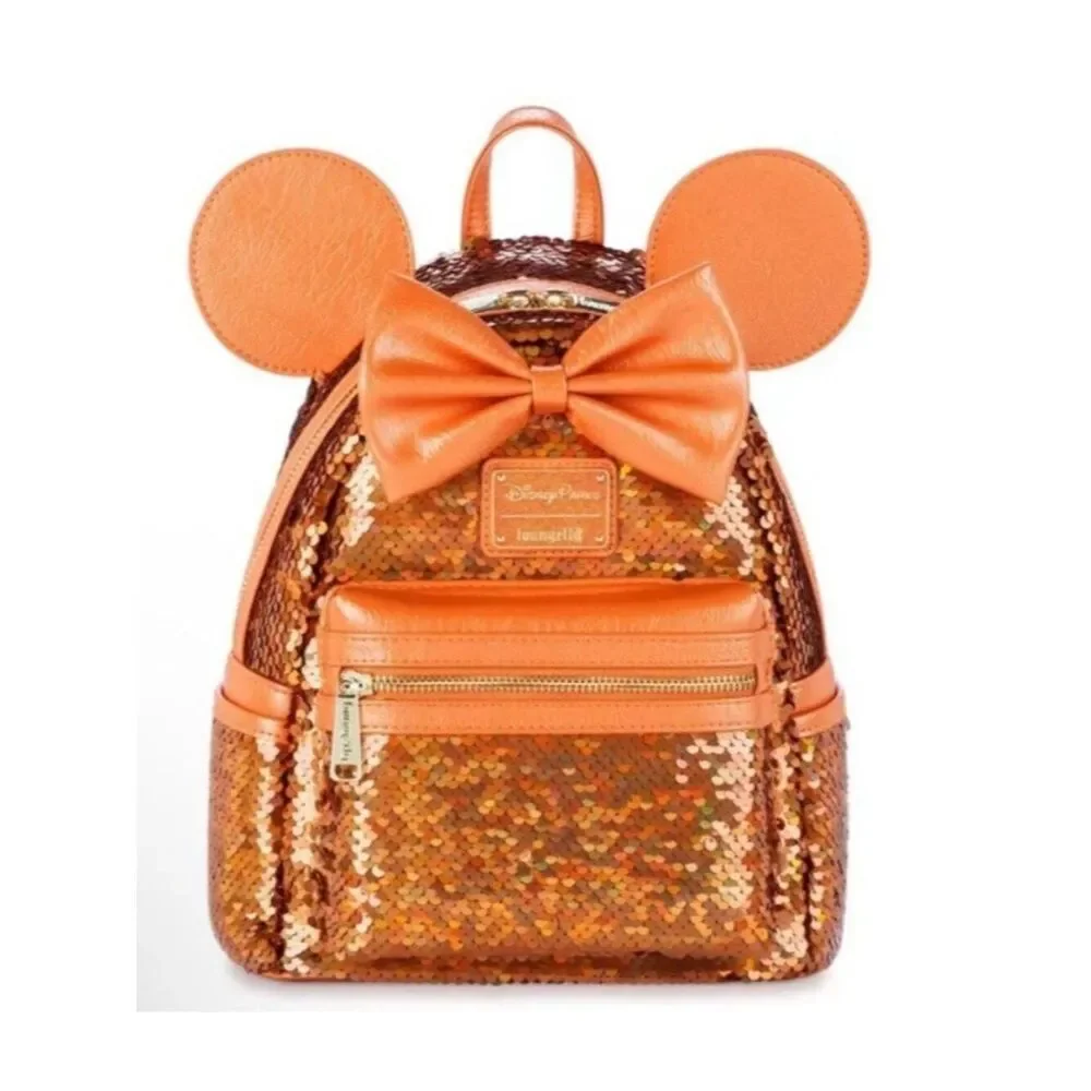 Loungefly Disney Parks Minnie Mouse Sequined Mini Backpack Peach Punch NWT
